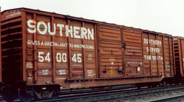 Southern 50'6" double door waffle side boxcar built by Pullman Standard. As built with original doors.