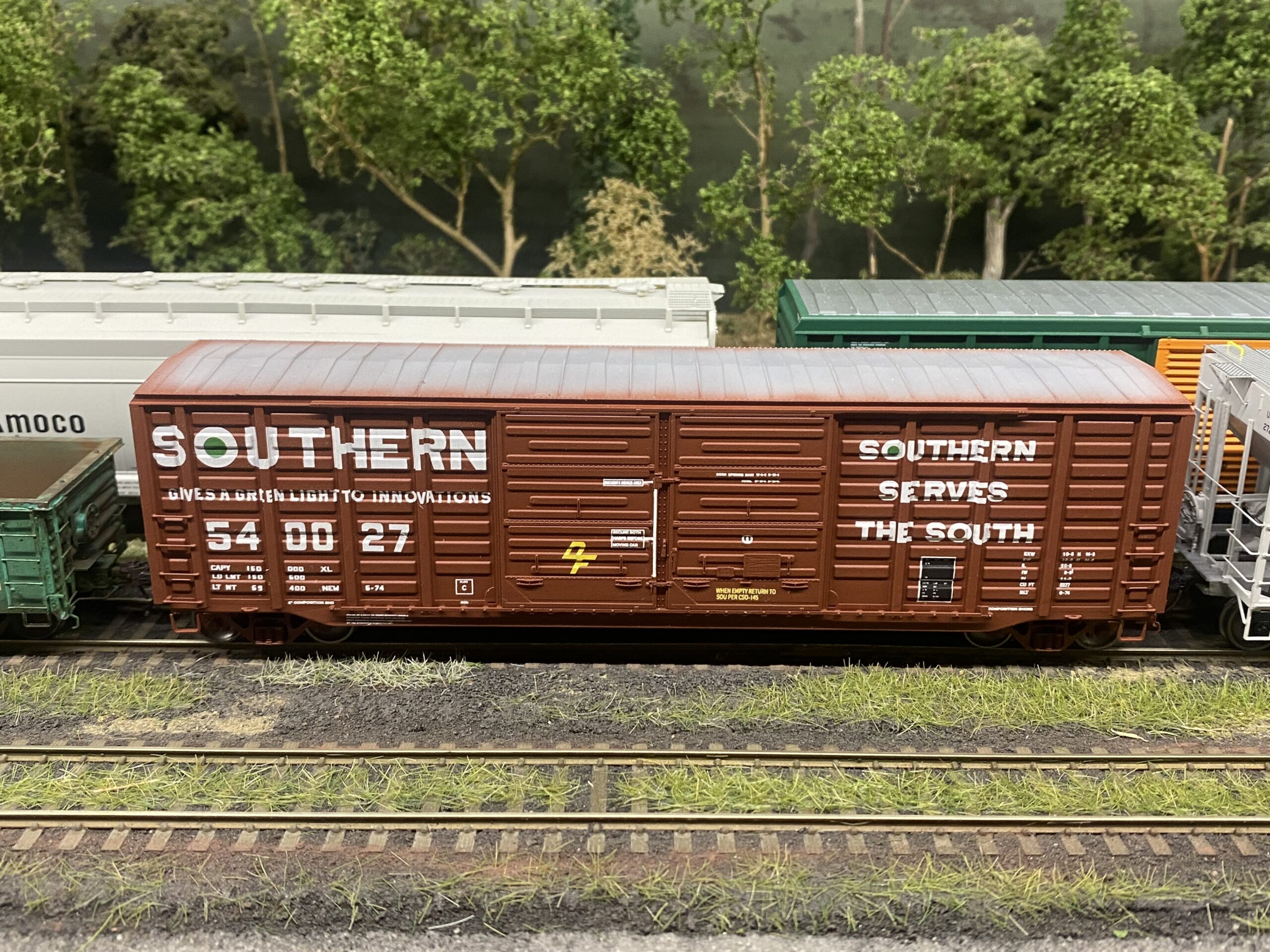 Southern 50'6" double door waffle side boxcar built by Pullman Standard. As built with original doors. Includes "as delivered" decals.