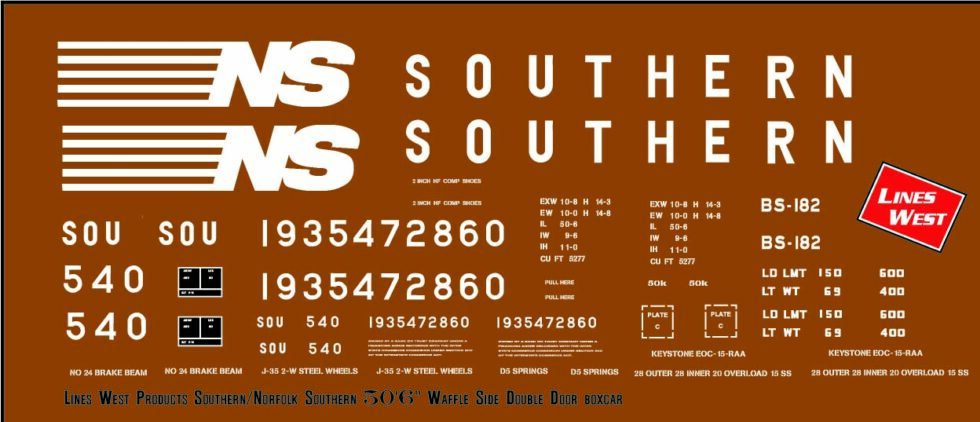 Decals for Southern Double Door Waffle Boxcar-Claytor style font for Southern and Norfolk Southern lettering