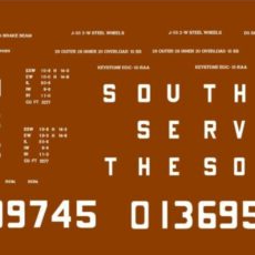 Decals for Southern Double Door Waffle boxcar with repainted Green Light scheme